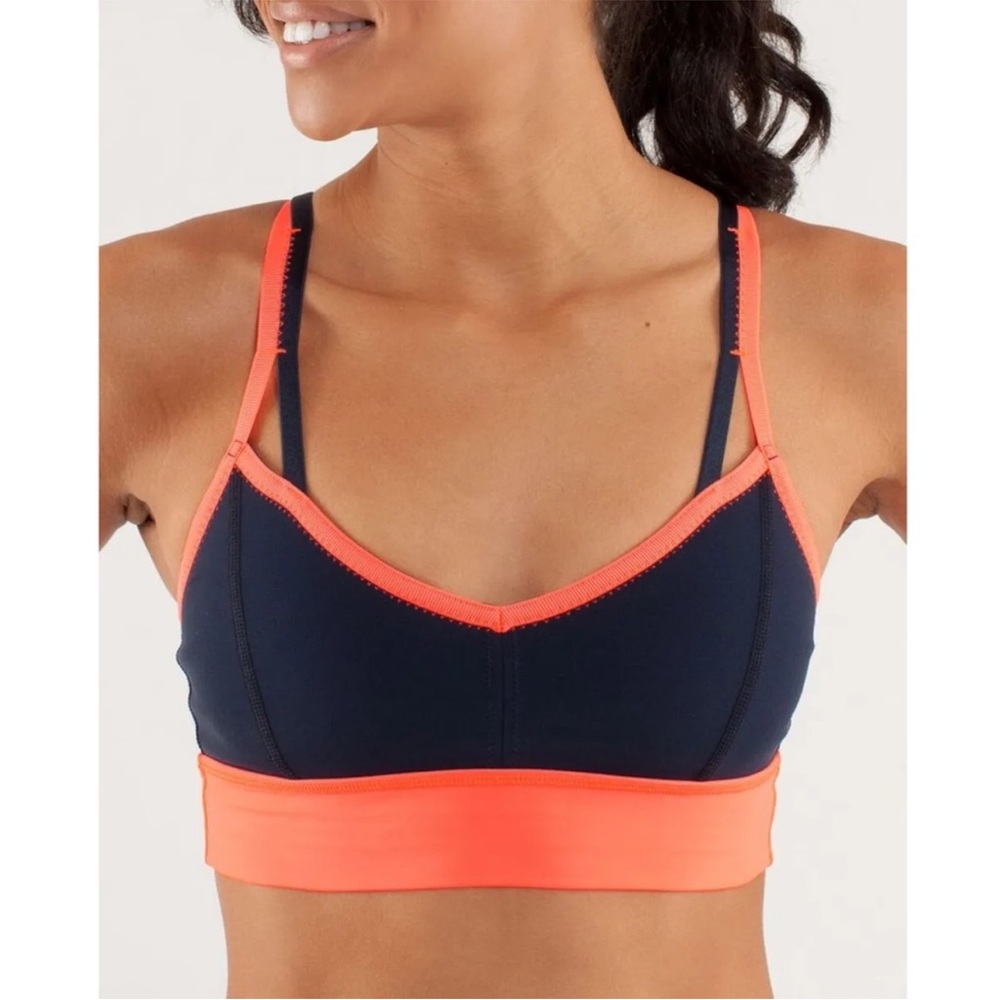 Lululemon FLIP YOUR DOG BRA INKWELL Navy Blue Orange Fluorescent Yoga Run 8 - Picture 1 of 7